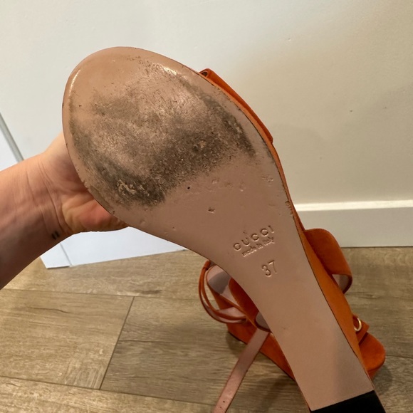 Gucci Suede Wedge Heels Orange - Picture 5 of 5